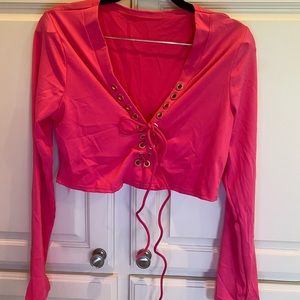 Top and skirt stretchy lace up. Sexy! Size XL